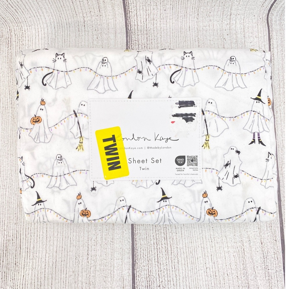 London Kaye Ghost Sheet Set Twin White Halloween Microfiber Halloween Witch